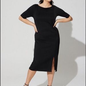 Torrid Cupro Elboe Black Midi Bodycon Dress with Slit